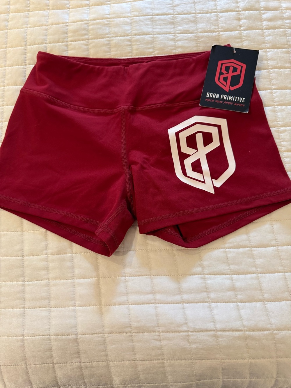 Born Primitive Women's Burgundy Athletic Shorts with White Logo